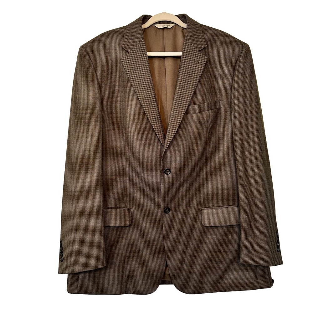 Pronto Uomo 100% Wool Coat Blazer Jacket Two Button Houndstooth Brown 46L EUC